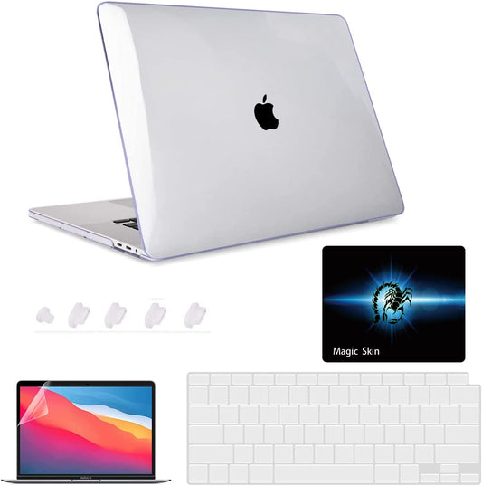 5-in-1 Case Set for MacBook Air 13 inch Crystal Clear Case 2021 2020 Release A2337 M1 A2179, Plastic Hard Shell&Screen Protector Film&Keyboard Cover&Dust Plug&Mouse Pad (A2337/A2179, Clear)